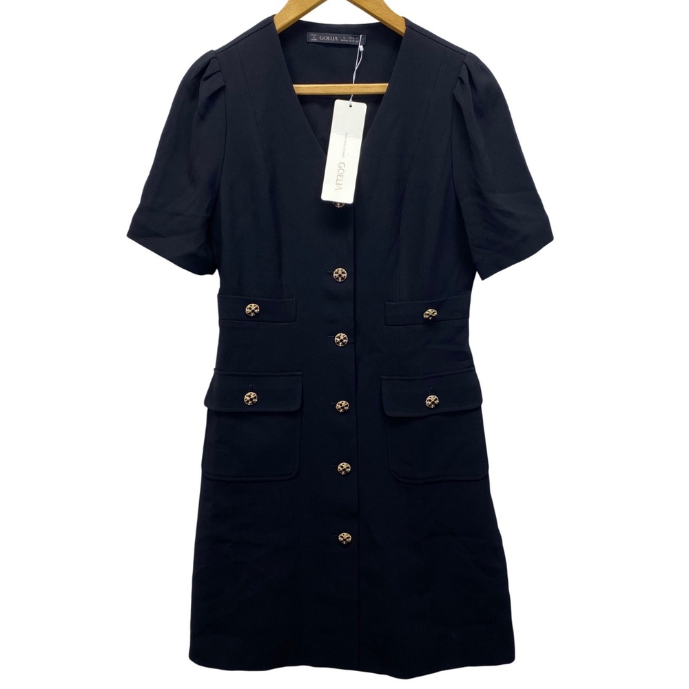 Goelia Black Triacetate Gold Button Front V-Neck Mini Dress 1B4L4K960 NWT US 8